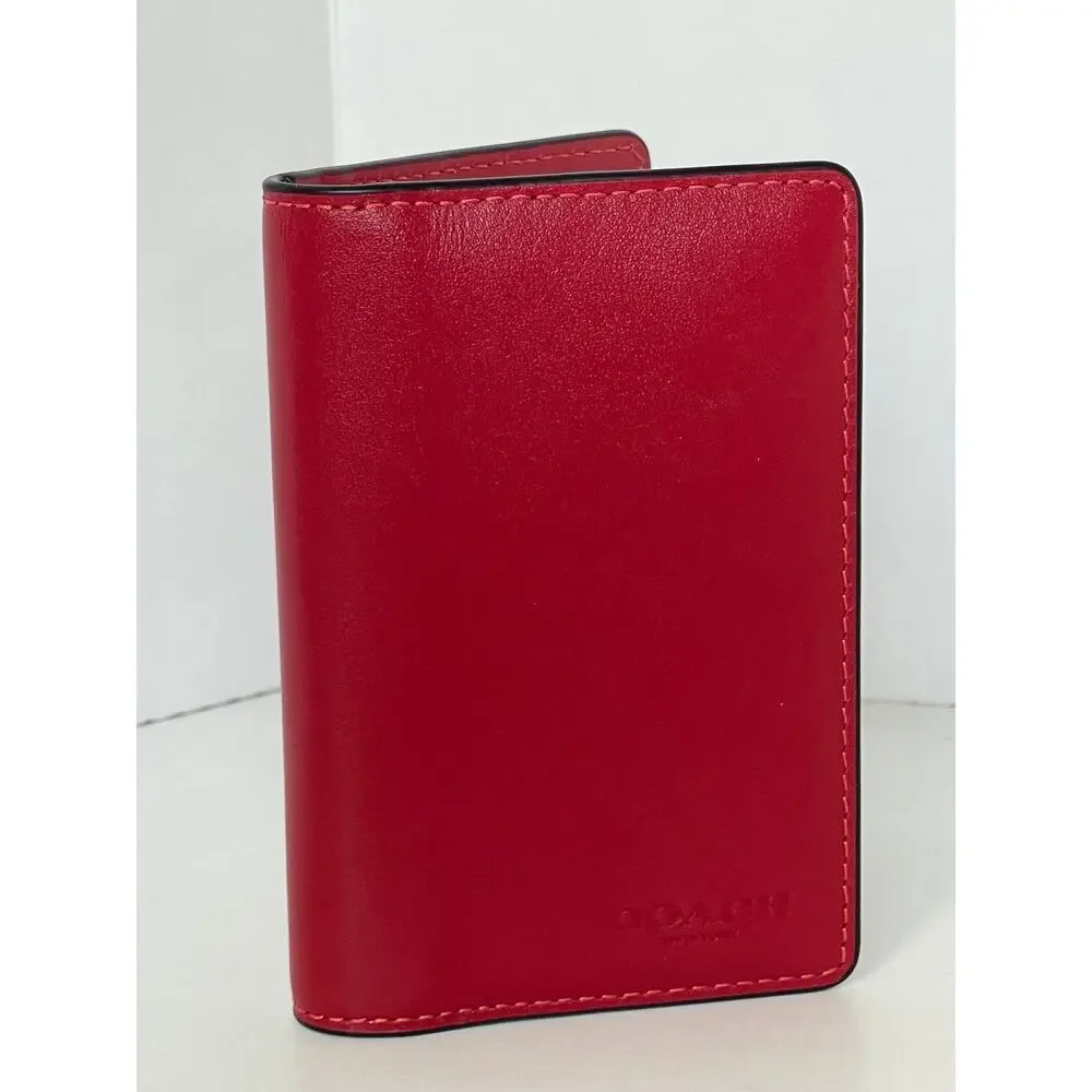 Coach CJ728 Mens Poppy Red Leather Bifold ID Wallet